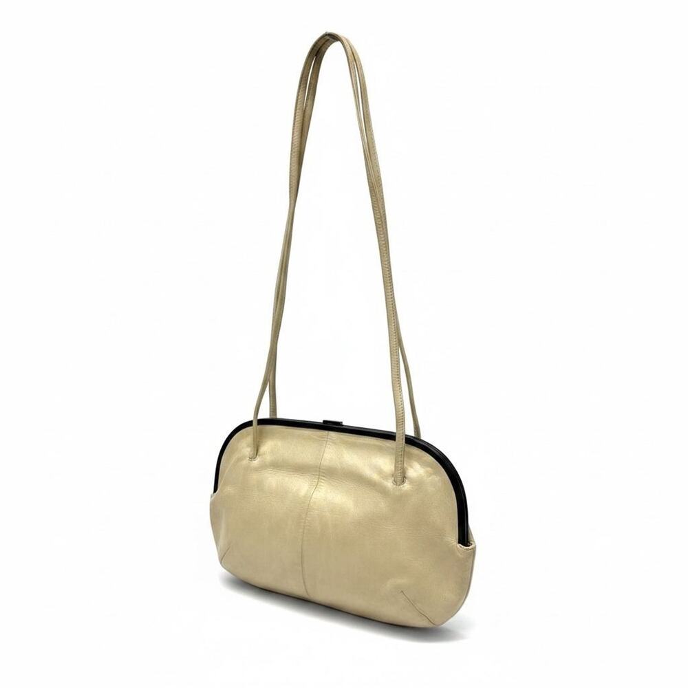 Vintage Charles Jourdan Frame Clutch SUPER SOFT Leather Strap CREAM/BLACK FRANCE